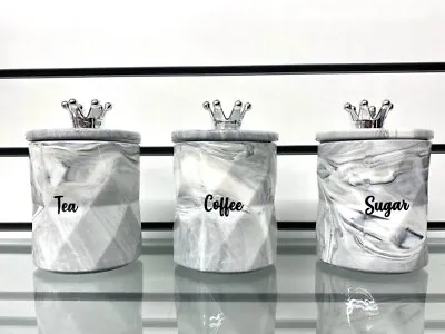 Tea Coffee Sugar Jar Marble Grey Storage Set Tableware Air Tight Canisters • £34.99