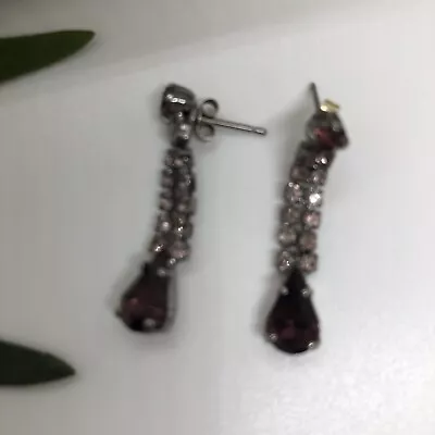 Pretty Simulated Purple Amethyst Rhinestone Crystal Drop Earrings • £0.99