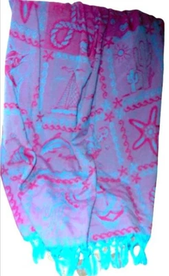 £11.67 • Buy Throw Bed Sofa Blanket Mexico Beach Fish Starfish Ocean Tassels Blue Pink