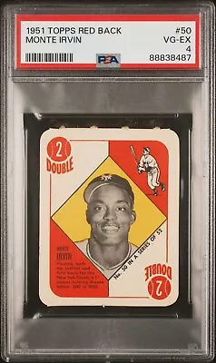 Monte Irvin 1951 Topps #50 Red Back PSA 4 VG-EX Card New York Giants • $150
