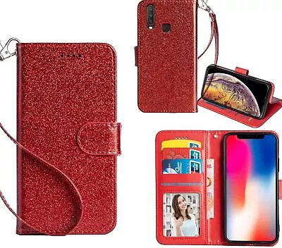 Vivo Y12 Luxury Glitter Pu Leather Wallet Case Card Slots Id Magnet • $7.95