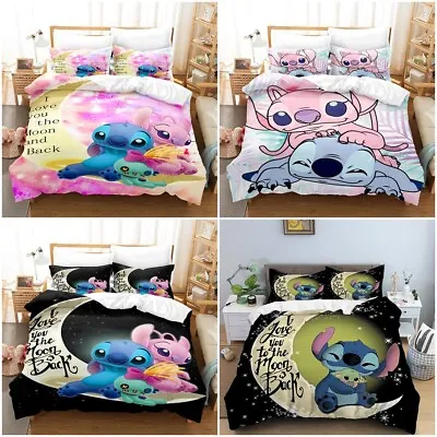 3D Lilo Stitch Cartoon Duvet Cover Bedding Set Single Double Pillow Case Gift • £20.99