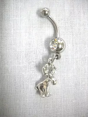 CUTE 3D FULL BODY MOOSE CHARM On CLEAR CZ BELLY BUTTON RING WILDLIFE ANIMAL FUN • $5.99