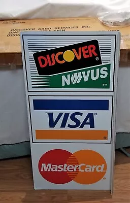 Vintage Metal Discover Mastercard Visa Sign Double Sided Flange 31”x18” • $35.80