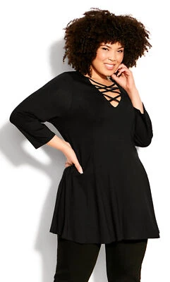 $30 • Buy Avenue By City Chic Womens Plus Size Criss Cross Plain Tunic Top - Black