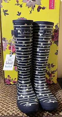 Joules Womens Welly Print Knee High Rubber Rain Boots Navy Stars Size US 7 • $39.99