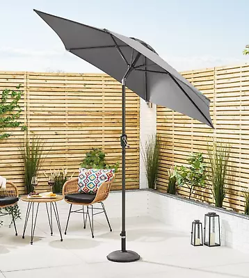 2m Aluminium Parasol Umbrella Grey Garden Patio Table Sun Shade Canopy Large • £29.99