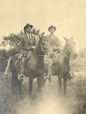 Antique Photo Postcard RPPC 2 Men In Suits On Horses Edwardian • $20