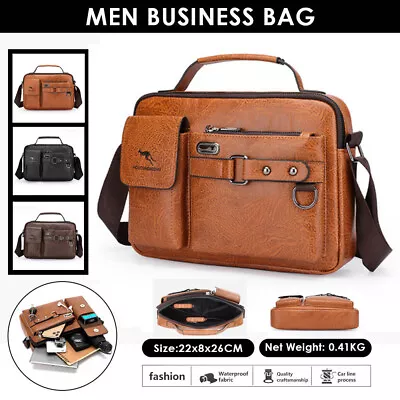 Leather Briefcase Mens Laptop Shoulder Bag Men's Office Satchel Cross Body Bag • £5.89