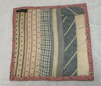 Vintage Patchwork Small Quilt Table Topper Or Doll Quilt Log Cabin Pink Blue • $5.50