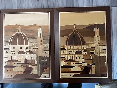 2 Inlaid Marquetry Wooden Wall Art Florence Cathedral Made In Italy 15.5 X 11.5 • $34