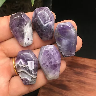 5pc Natural Dreamy Amethyst Coffin Quartz Carved Crystal Pendant Reiki Healing • $8.99