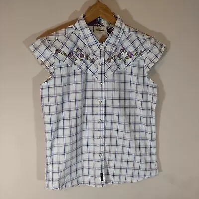 WRANGLER Women's Snap Western Cowgirl Shirt Size Medium Sleeveless Check • £17.99