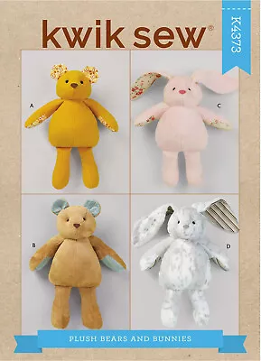Kwik Sew Sewing Pattern 4373 Stuffed/soft Toy Animals Teddy Bear & Bunny Rabbit • $12