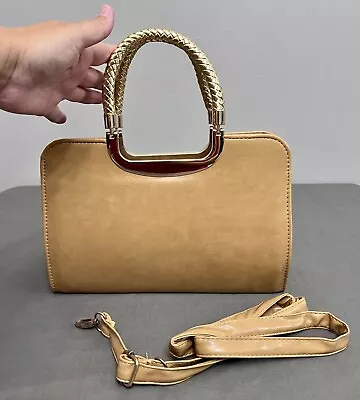 VTG 1960s Top Handle Faux Leather Satchel Bag W/ Detachable Shoulder Strap 12x8” • $34.99