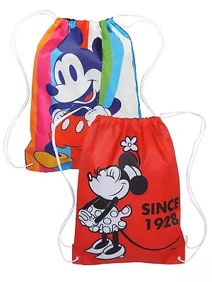 Disney Mickey & Minnie Mouse 2-Piece Non Woven Drawstring Sling Bag Stripes Set • £12.34