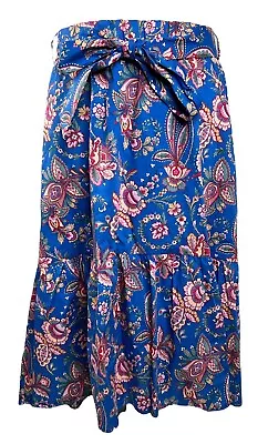J Crew Liberty Fabric Midi Skirt Blue Floral Belle High Low Ruffle Cotton 8 • $35.24