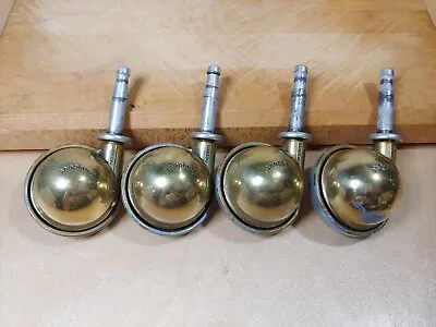 $35.99 • Buy Lot 4 Vtg SHEPHERD 2  Ball Casters Antique Brass Color - Rolling Furniture Table