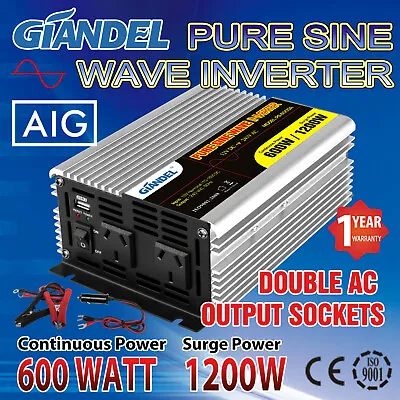 Giandel Pure Sine Wave Power Inverter 600W/1200W 12V/240V USA Made Transistors • $82.96