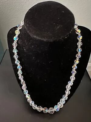 Vintage Aurora Borealis Glass Crystal Beaded Necklace Faceted Graduated AB 21  • $17.95