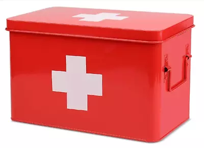 Flexzion First Aid Medicine Box Supplies Kit Organizer - 8.5  Metal Tin Med • £40