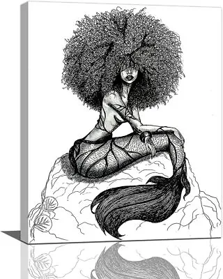 African American Mermaid Wall Art Canvas Black Mermaid Pictures Painting Print • $19.90