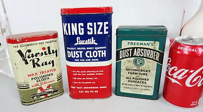 Freeman DUST ABSORBER Tin Car VINTAGE Polish Cloth 1928 Can Varsity Ray Wax 1937 • $22