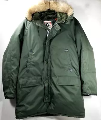 Vintage Canada North Goose Duck Down Parka Military OD Green Jacket Hooded Lamb • $99.99