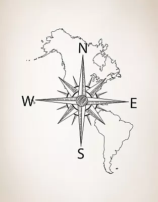 Nautical Map Of North & South America W/ Compass Wall Decal Stickerbrand #6018 • £105.99