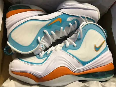 Nike Air Penny V 5 Miami Dolphins Mens Size 7 White CJ5396 100 Aqua Orange • $92.99