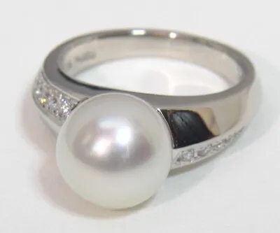 MIKIMOTO 10.2mm South Sea Pearl 0.10ct Diamond Ring Pt950 51 US Size 5.75 • $1944