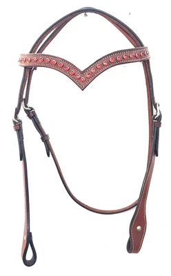 $19.99 • Buy New Western Leather V Shape Red Stone Attach Browband & Check Piece Headstall