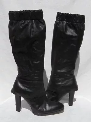 $39.99 • Buy NA NA US Women’s Sz 10 Black Leather Slouchy Heels Tall Boots Sexy Elastic Calf
