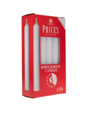 10x Price's Candles Household Vax Candles - Up To 5 Hours Burning Time - White • £5.85