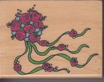 Rose Bouquet Canadian Maple Wood Mounted Rubber Stamp 1 1/2 X 2  Free Shipping • $5.99
