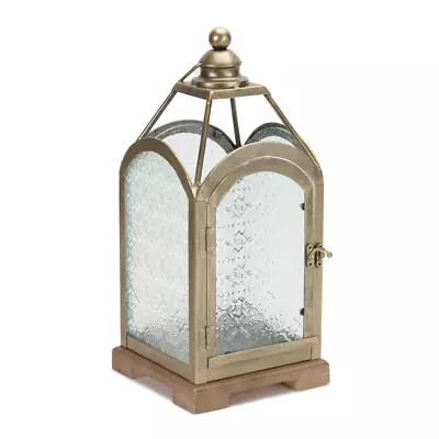 Pewter Metal Lantern With Ornate Glass 16 H • $82.17