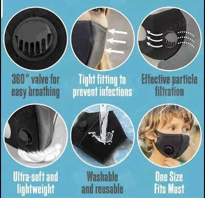 Face Masks Virus Dust Protection Washable Protective Reusable Face Covering • £1.99