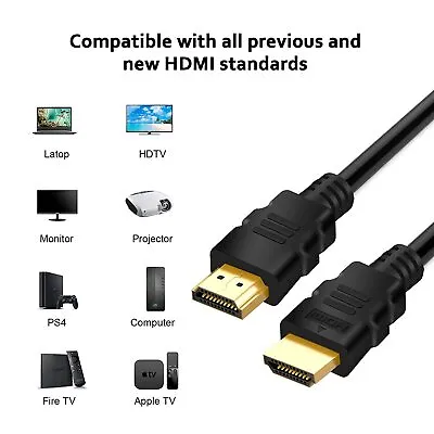 HDMI Cable Lead 1m - 5m 10m Meter Speed HD 4K 3D 1080p For PS4 XBOX SKY TV LCD • £5.55