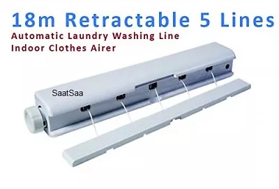 18m 5 Line Retractable Washing Line Airer For Indoor & Out Door Laundry Drying • £14.99