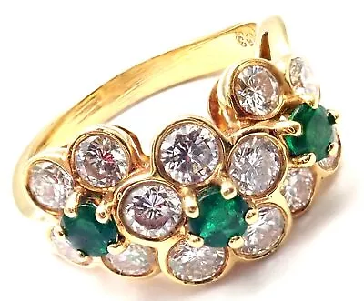 Authentic! Van Cleef & Arpels 18k Yellow Gold Emerald Diamond Fleurette Ring • $6750