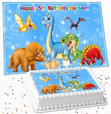 Cute Dinosaur Personalised Birthday Party Icing Edible Costco Cake Topper R1-256 • £7.09