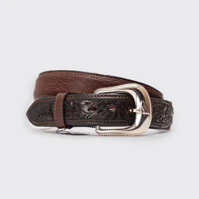 VOGT Western Belt W42 Brown Hand Tooled American Bison Leather • $79