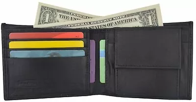 Slim Mens Soft Lamb Leather Bifold Thin Wallet Card Holder Coin Change Pocket • $10.99