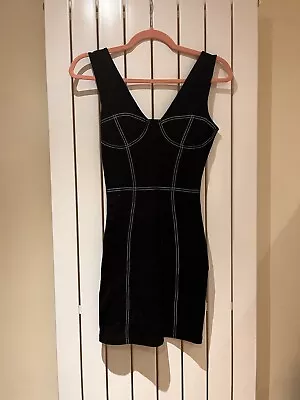 OVS Black Bodycon Contrast Stitching Y2K Party Dress Women’s UK Size 6 • £12