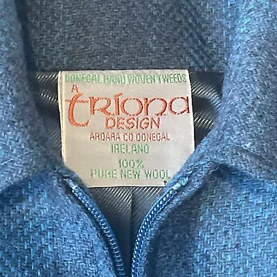 Handwoven Wool Jacket Triona Design Donegal Plaid Green Blue Full Zip Sz 14 Eire • $36.06