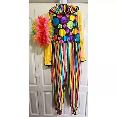 Rubie's Clown Adult Costume Stripes Polka Dots Rainbow Wig Halloween Circus Pink • $26.99