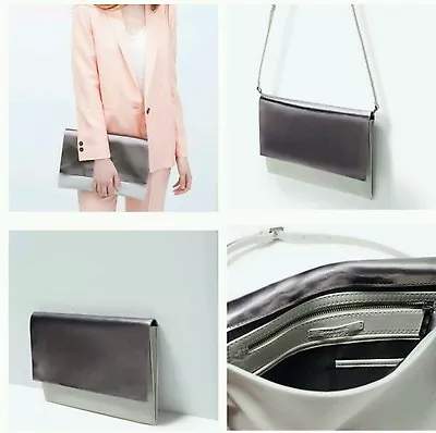 Zara Grey/white Combined Clutch Bag Ref.4430/004 Nwt!! • $49