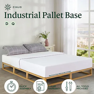 $299 • Buy Bed Frame Double Queen Size Industrial Pine Wood Low Bed Base - Zinus