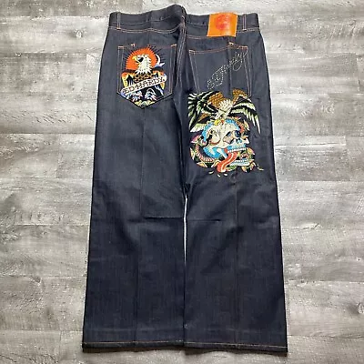 Mens Y2K Ed Hardy Embroidered Skull Eagle Jeans Size 42 • $160