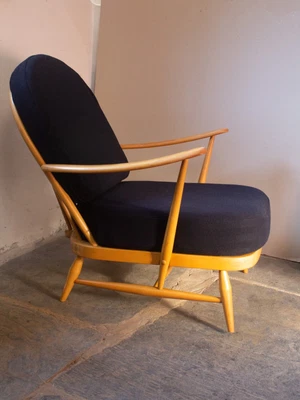 £550 • Buy Vintage Ercol Windsor Blonde 203 Armchair  With Dark Navy Wool Covers